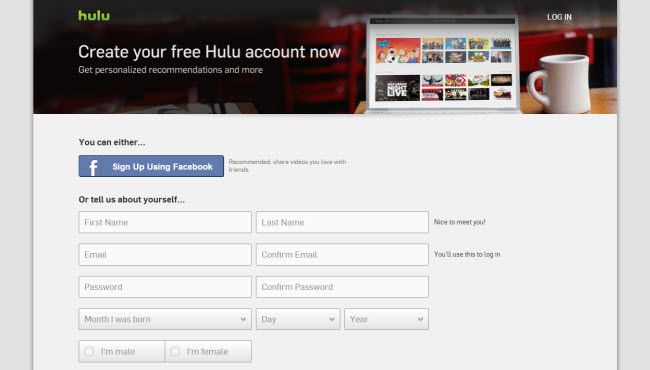 Hulu Plus tilmeldingsside uden for USA med Getflix